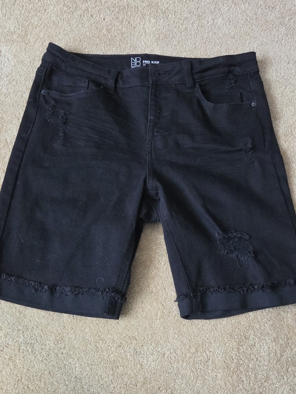 No Boundaries Black Distressed Jean Shorts - Frayed Hem